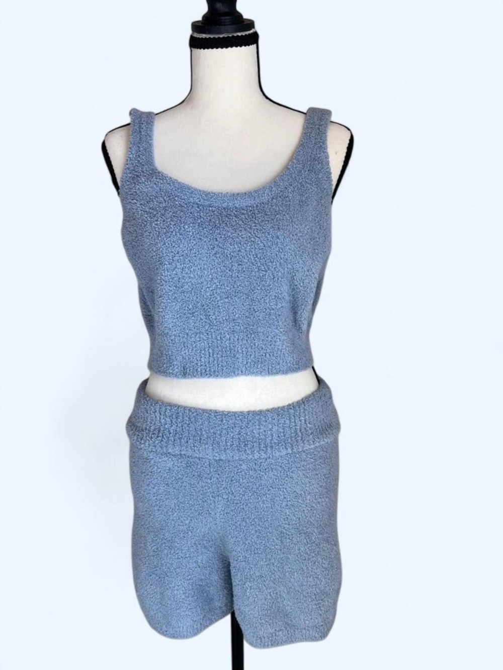 Stars Above Pajama Set Light Blue Cozy Knit Tank & Short Loungewear Size Medium